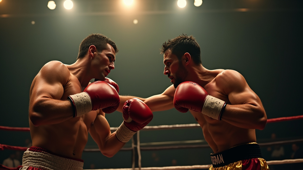Deux boxeurs en pleine action sur un ring de boxe anglaise