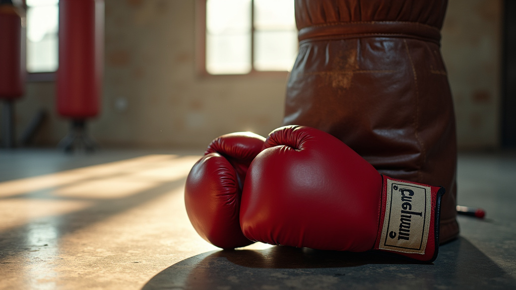 Un boxeur en pleine action dans un ring de boxe, avec des gants et une tenue de sport
