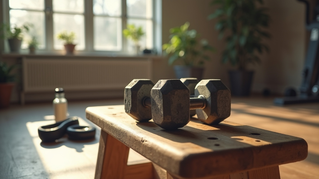 Différents types de disques de musculation alignés sur une étagère
