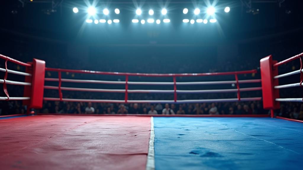 Ring de boxe professionnel avec les dimensions standard entre cordes et podium
