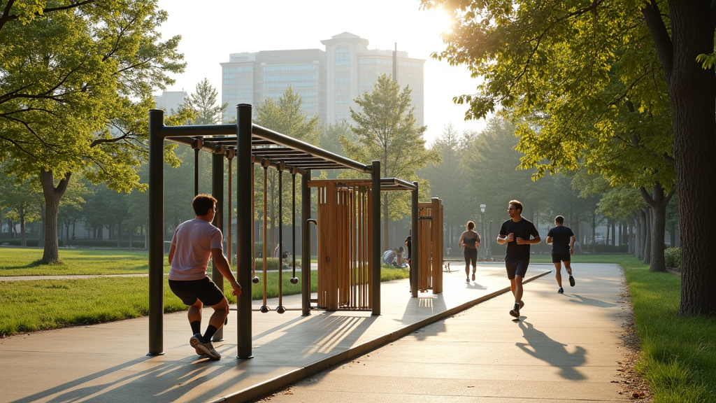 Vue aérienne d'un parcours sportif extérieur moderne dans un parc urbain