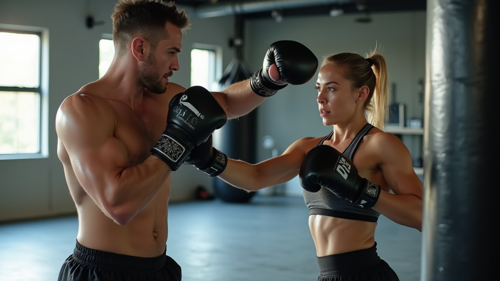 Pratiquant de kick-boxing en train d'entraîner dans une salle moderne