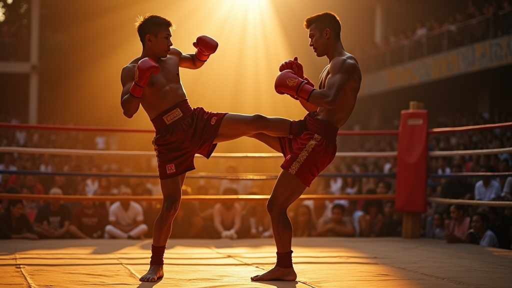 Deux combattants de Muay Thai en phase de clinch intense
