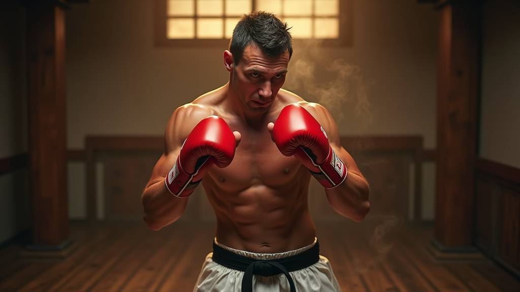 Andy Hug lors d'un combat emblématique, montrant sa technique distinctive