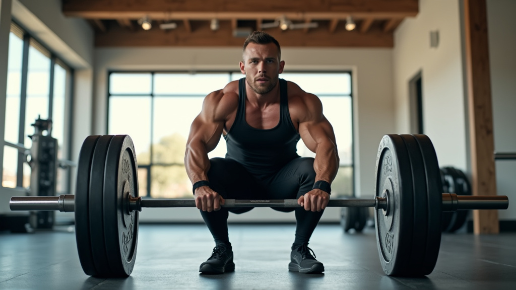 Athlète en train de soulever des haltères dans une salle de musculation moderne